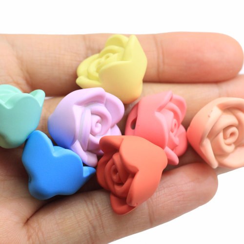 Colorful Mixed Matte Resin Rose Flower Flatback Cabochon With Drilled Holes Artificial Rose Phone Case DIY Decor 22MM