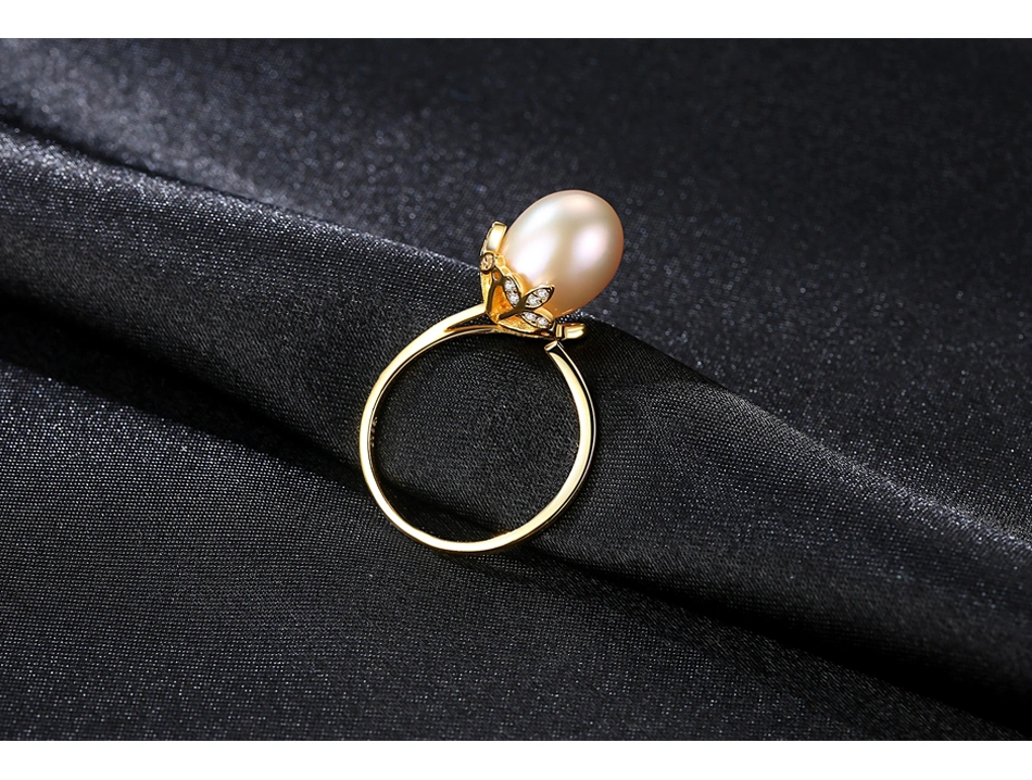 925 Sterling Silver Gold Plated Flower Freshwater Pearl Finger Rings