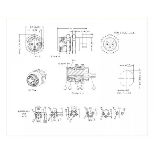 M8 2 ~ 8p Female Lock Front Dip 180 gradi