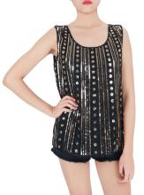 Black Gold Embroidered Sequin Tank Tops