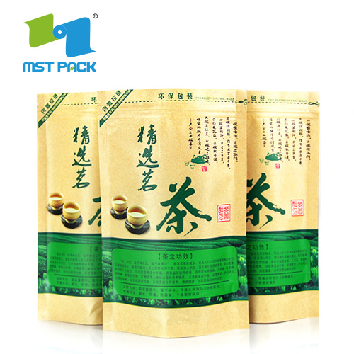 Stand Up Kraft Paper Zipper Tea Packaging