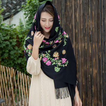 Women Retro Handkerchief Embroidery Winter Pashmina Scarf