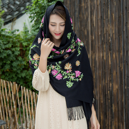 Phụ nữ Khăn tay cổ điển Thêu Khăn quàng cổ Pashmina Mùa đông