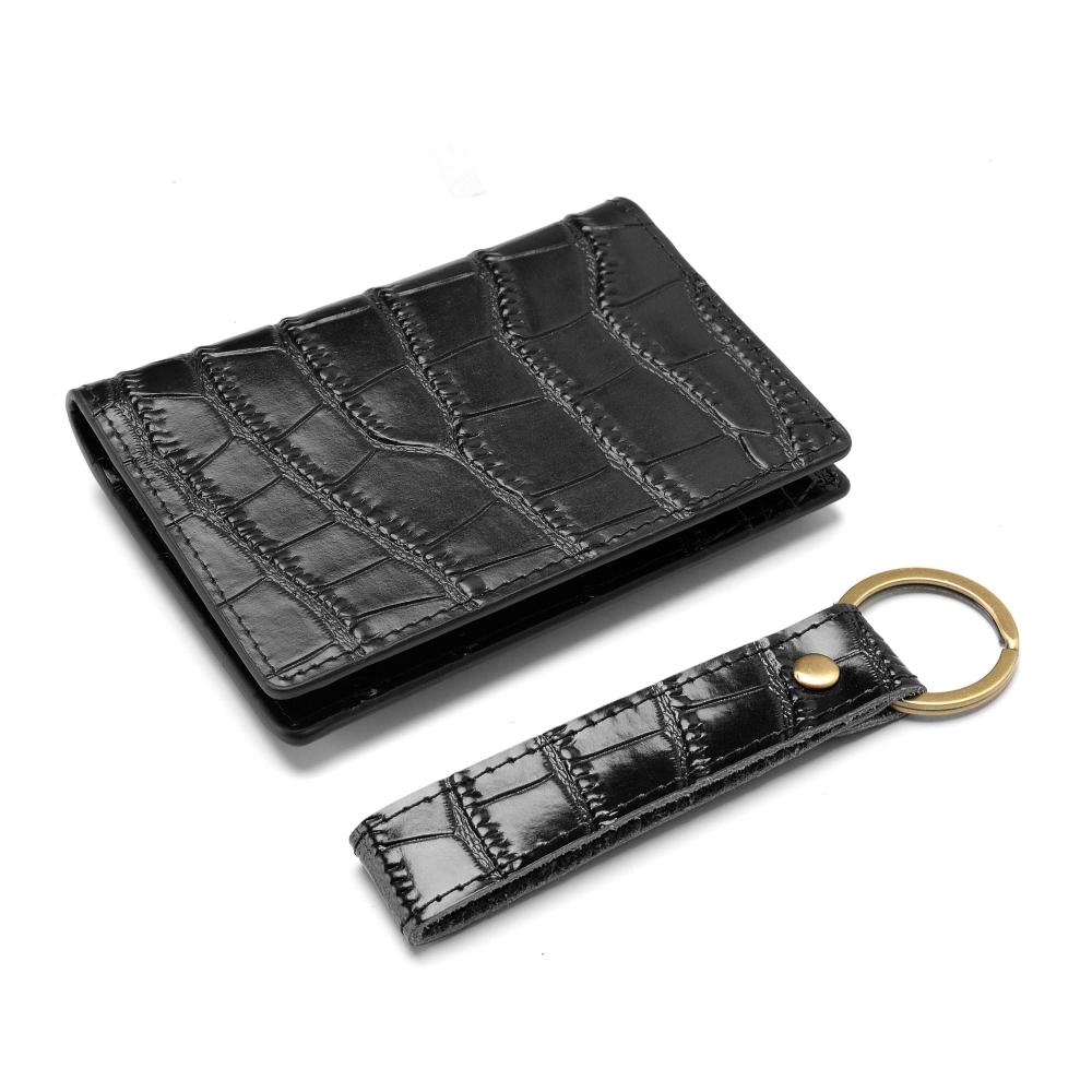 Crocodile texturé en cuir synthétique Slim Carte Portefeuille