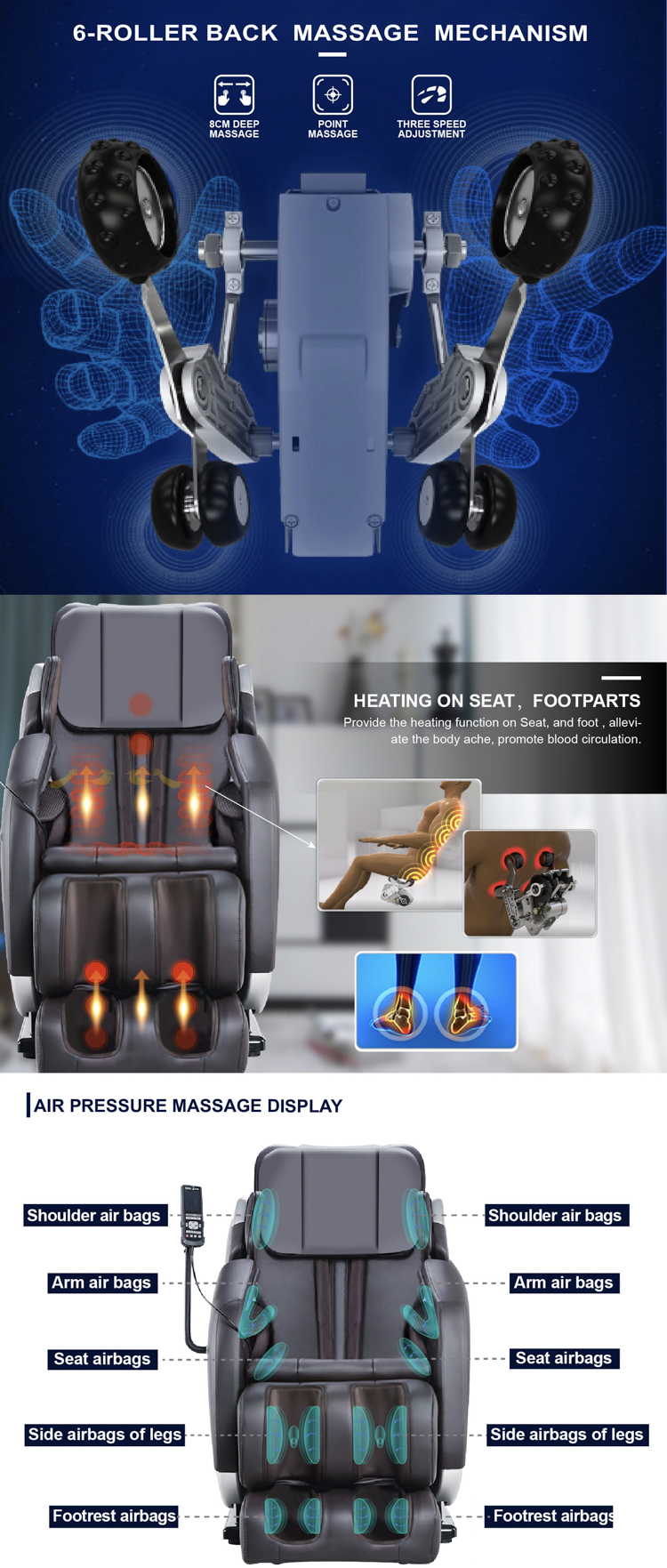 RK7206A 2017 Six-roller Heat Massage Chair