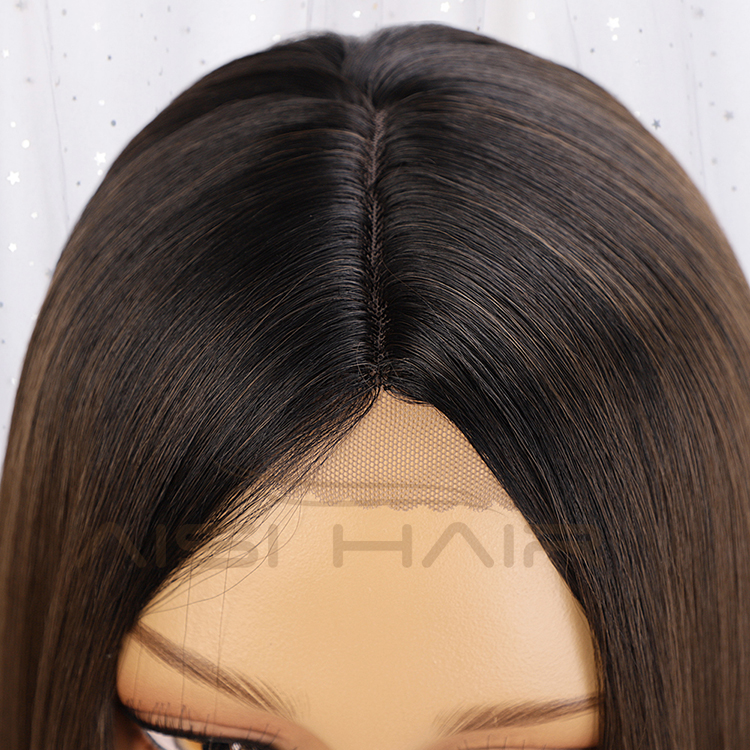 Aisi Hair 26 Inch Long Silky Straight Swiss Lace Wig Wholesale Middle Part Ombre Brown Synthetic Hair Wigs For Black Women
