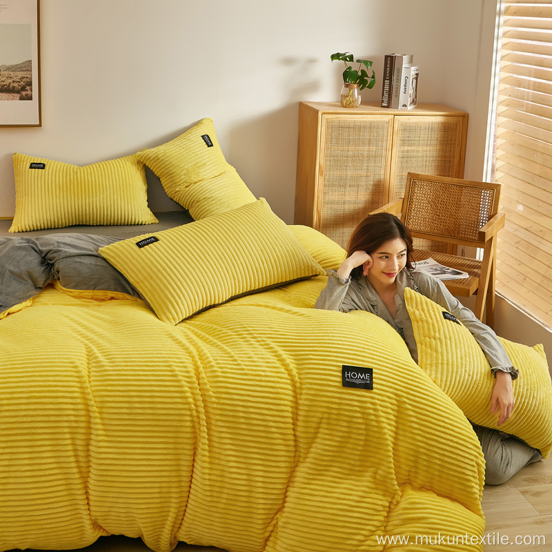 Stripe orange bed sheet flannel fleece bedding