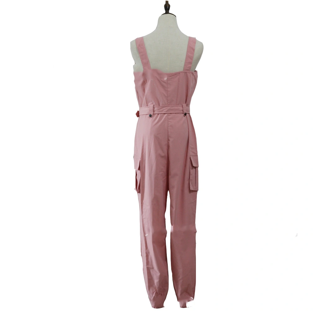 Fashion Women Cargo Jumpsuit Belt Sleeveless Overalls with Short Leash Pants