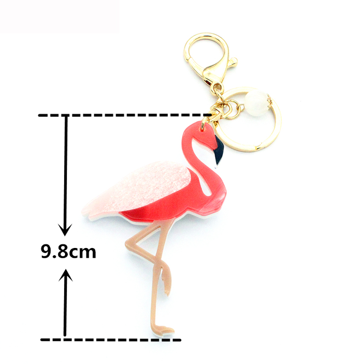 2020 New Trend Acrylic Flamingo keychain with gold plated charm and stainless steel key ring and Buckle