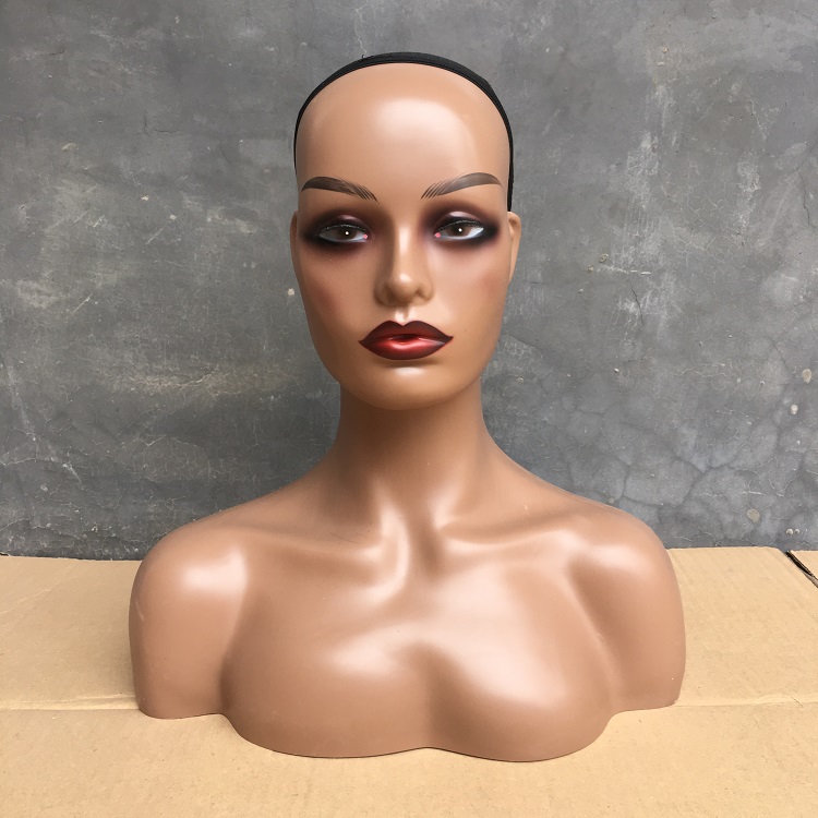 Julianna Black Female Smiling Wig Display Synthetic Hair Mannequin Head With Shoulder For Wig Display