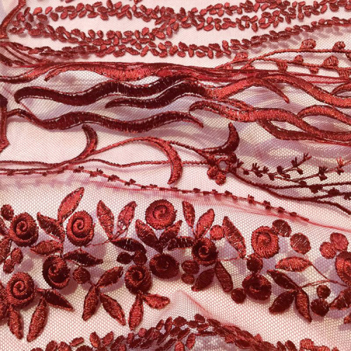 Red Sequin Lace Embroidery Fabric