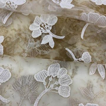 Tie-Dye Mesh With Fan Floret Embroidery Fabric