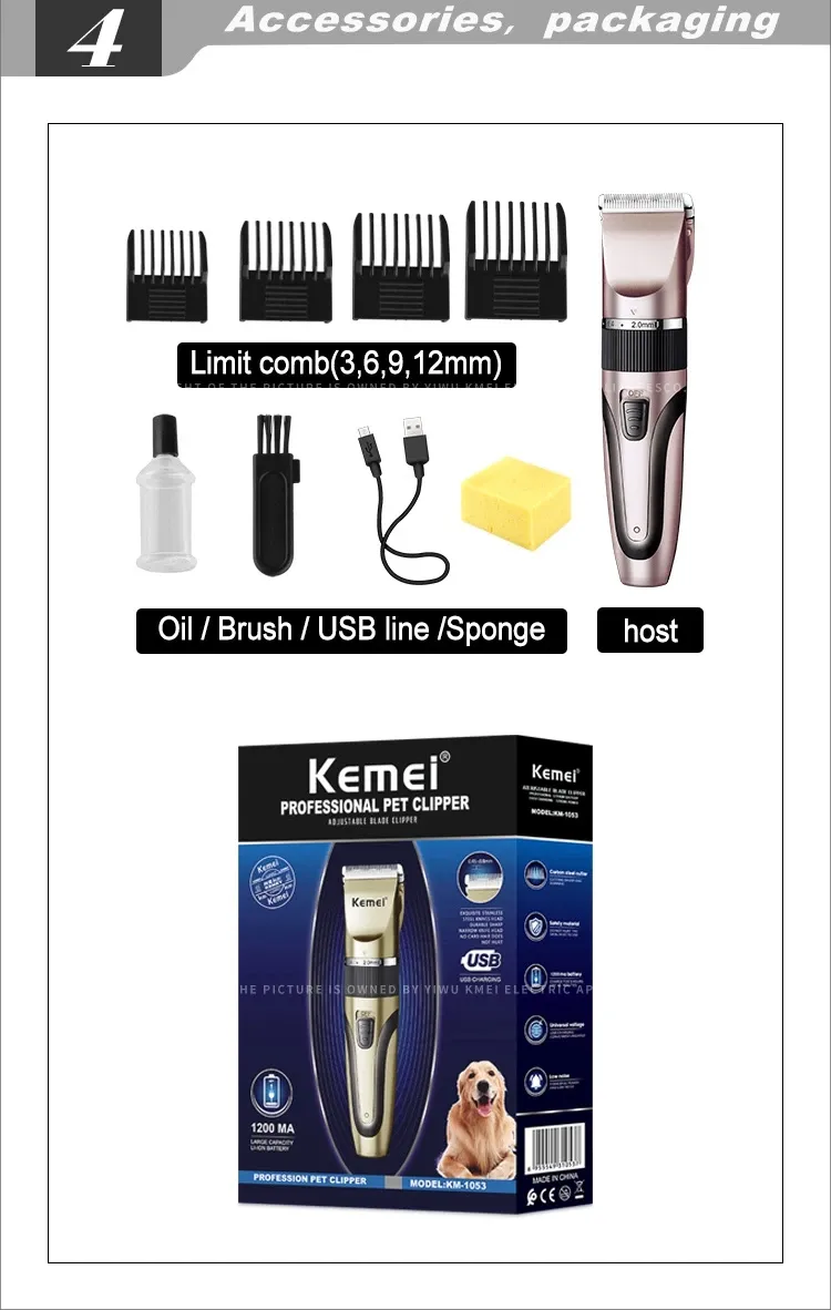Professional Grooming Kit Hair Cutting Trimmer Kemei Km-1056 Stainless Steel Blade Multi-Gear Quiet Rechargeable Easy Clean for Home Salon
