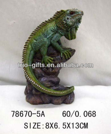 Resin iguana lizard stand on rock figurine