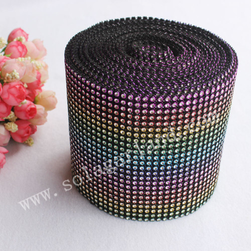 24Row Rainbow Crystal Diamond Rhinestone Ribbon Mesh