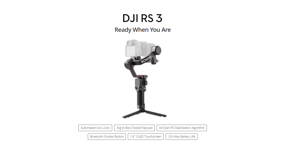 The new 2022 DJI RS 3 Handheld stabilizer 3kg heavy 1.8-inch touch color screen for 12 hours of battery life DJI RS 3