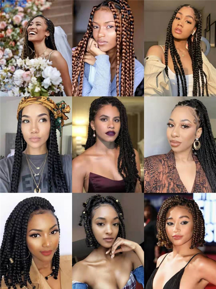 Protective Style Thick 3X Box Braids Pre Loop Crochet Braiding Hair Extension 14inch 18inch 22inch Medium braids