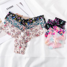 Low Rise Lace Print Sexy Breathable Women's Thong Panties
