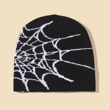 Wholesale Unisex Jacquard Spider Web Knitted Beanies with Custom Embroidery Logo