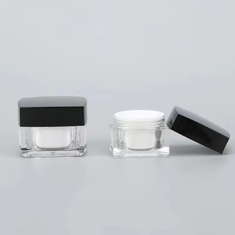 Clear Black Square CosmeticCream Double Acrylique Avec Couvercle