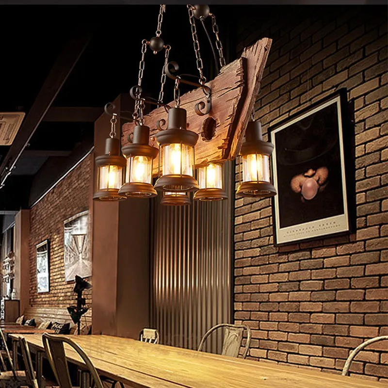 Vintage Industrial Wooden Pendant Light for Bar and Cafe