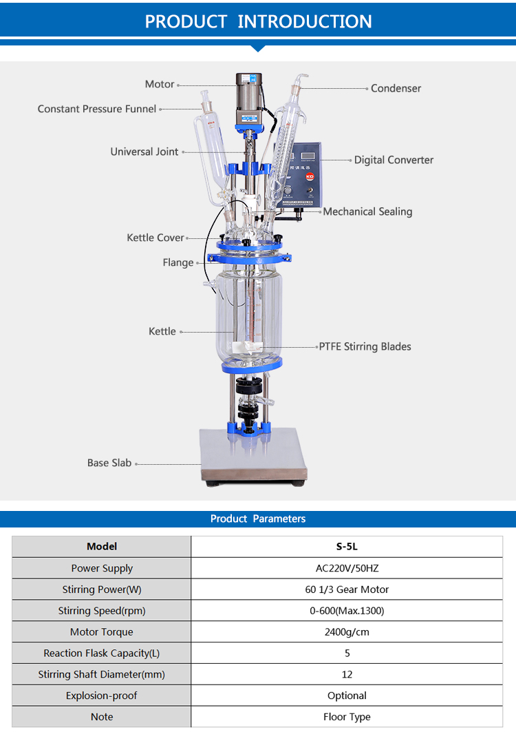 5L Laboratory Fermentation Jacketed Glass Reactor