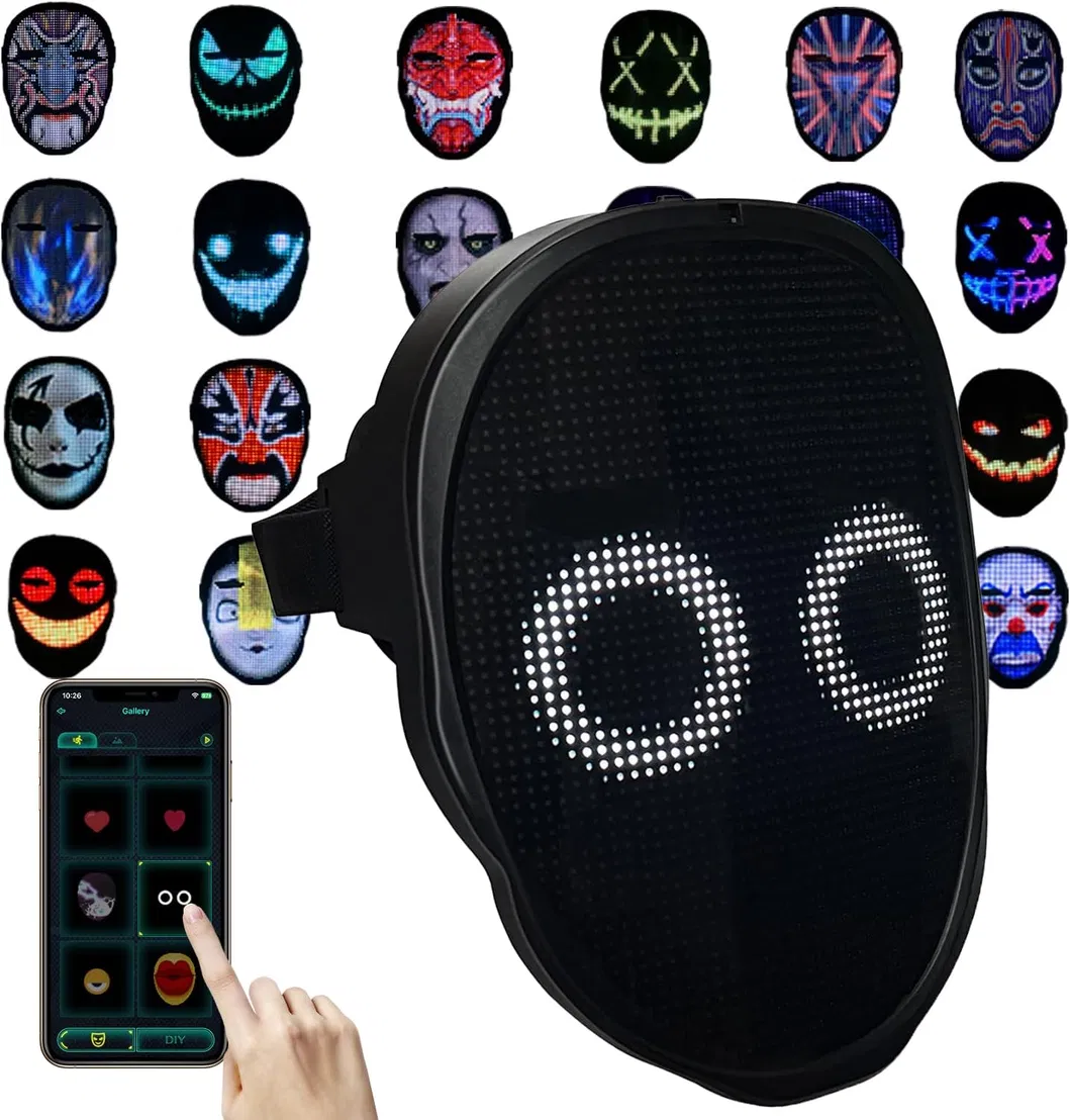 Customizable Bluetooth-Compatible LED Face Mask with Rechargeable APP Control