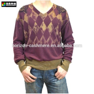 Allover Print Cashmere Pullover Sweater, Fashion Men Sweater