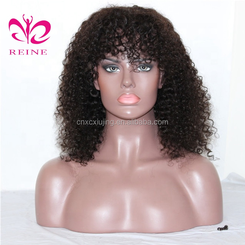 Curly Human Hair Wigs For Black Women Brazilian Remy Hair Fringe  Wig With Bangs Pre Plucked 8"-24"Inches Natural Black
