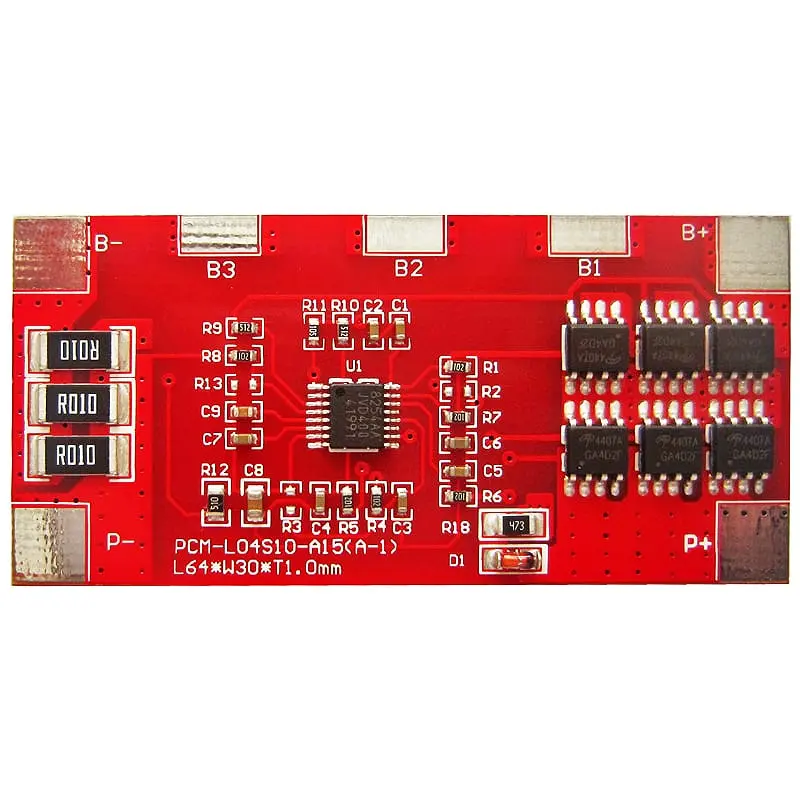 4s 10A PCM BMS for 14.4V 14.8V Li-ion/Lithium/ Li-Polymer 12V 12.8V LiFePO4 Battery Pack Size L64*W30*T4mm (PCM-L04S10-A15)