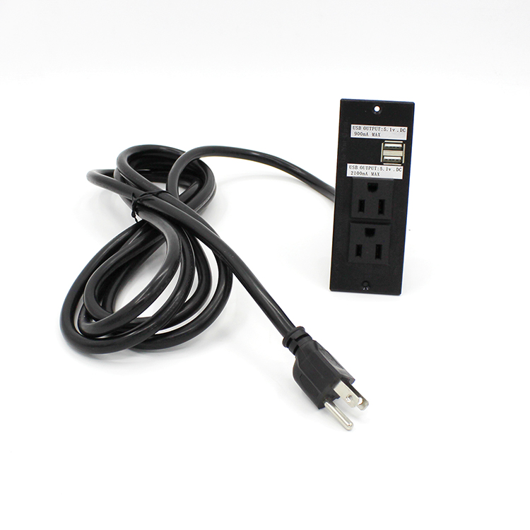 Toma de corriente empotrada negra con 2 enchufes Black Recessed Power Outlet with 2 Sockets