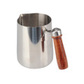 Stainless Steel Milk Frothing Pitcher With Wooden Handle