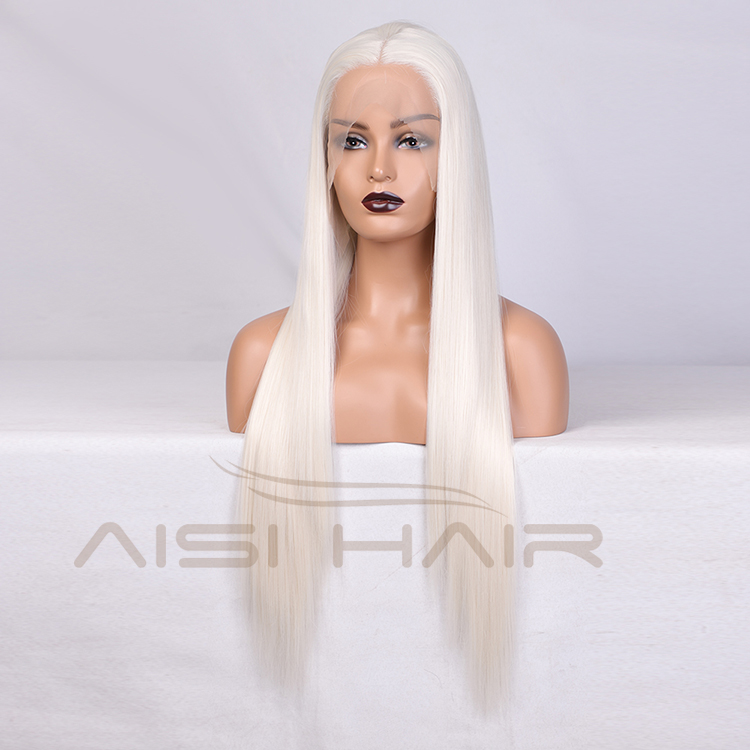 Aisi Hair Popular Hot Selling Long Silver Wig Long Silky Straight Swiss Lace Wigs Synthetic Lace Front Wigs For Black Women