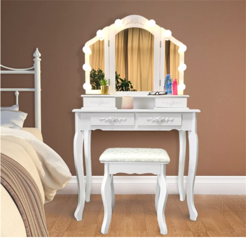 Vanity Makeup Table Set with Beveled LED Mirror