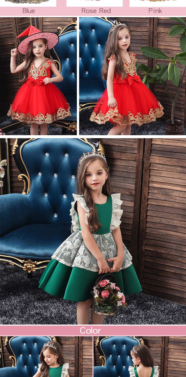 Girls Flower Vintage Floral Sleeveless Dress Kids Wedding Party Evening Formal Dresses Children Pageant Dance