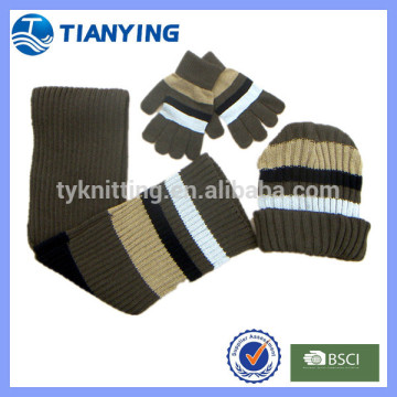 winter acrylic striped hat glove scarf set