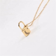 Iyow Aceon Stainless Steel Lock Shape Stone Paved Moon Pendant