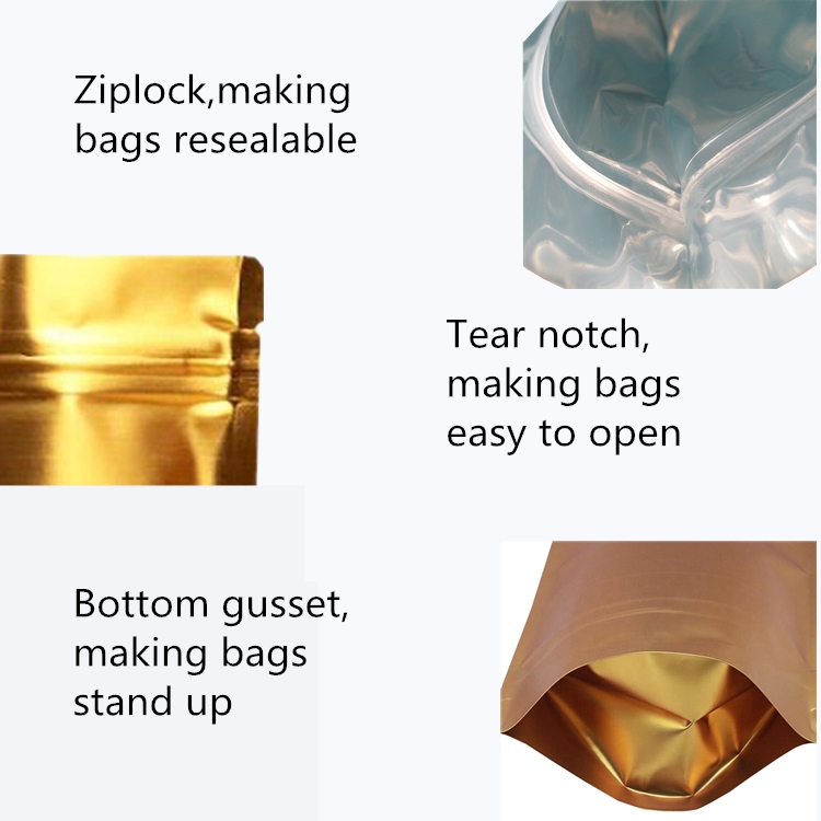 Benutzerdefinierte druck aluminiumfolie aufstehen druckverschluss pounch Custom printing aluminum foil stand up ziplock pounch