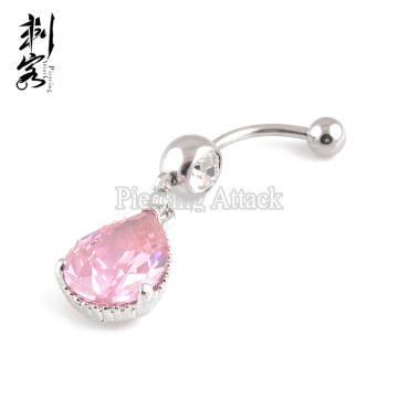 Stainless Steel Teardrop Crystal Hanging Navel Belly Ring