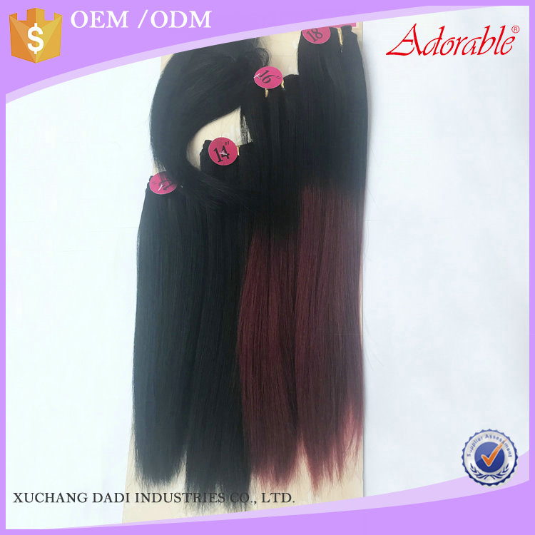 wholesale silk straight Yaki Wave synthetic hair weaves for black women weave,ombre two tone color ombre hair weaves with bangs