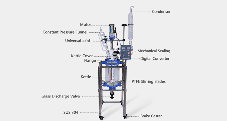 Double Layer Glass Chemical Continuous Stirred Tank Lab Reactor Price