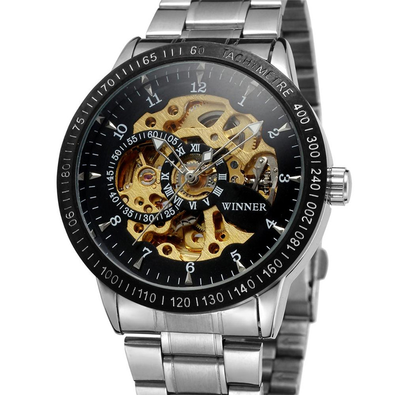 WINNER 8085 Blue Glass Water Resistant Skeleton Mechanical Sport Wrist Luxury Men Watches from China