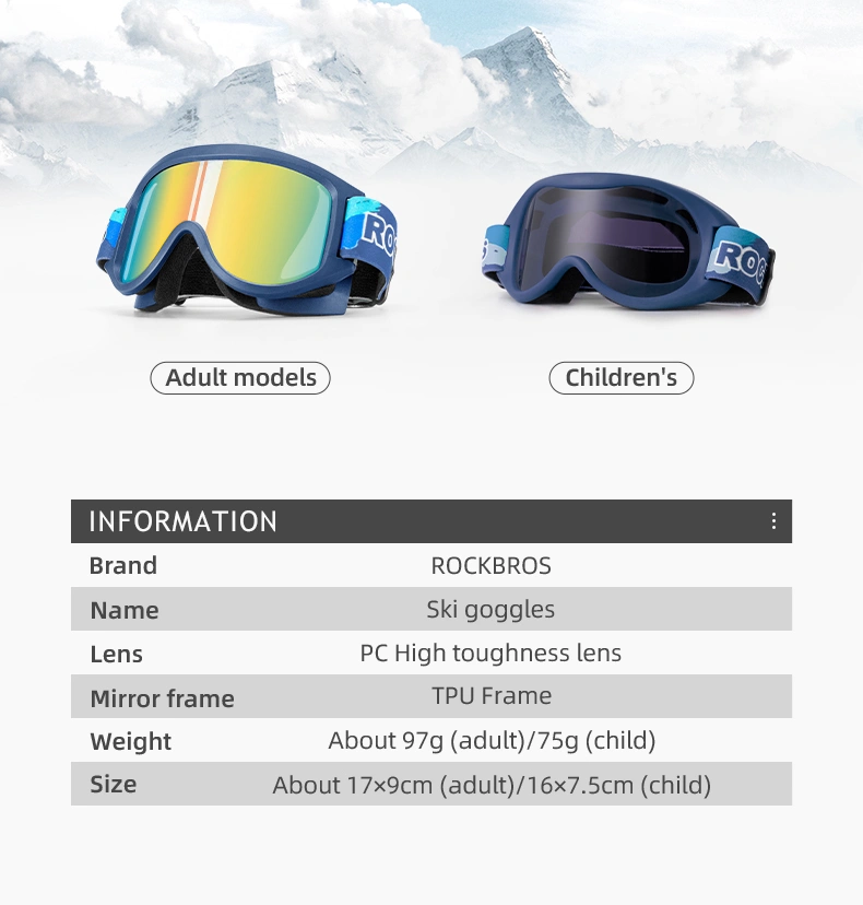 Rockbros Ski Glasses Double-Layer Lens Ultralight UV400 Protection Anti-Fog Goggles Children