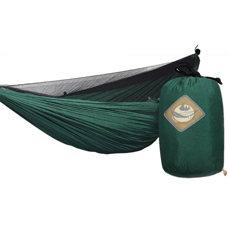 Portable Camping Single Double Hammock with Tree Straps, Lightweight Nylon Parachute Hammocks with Mosquito Net