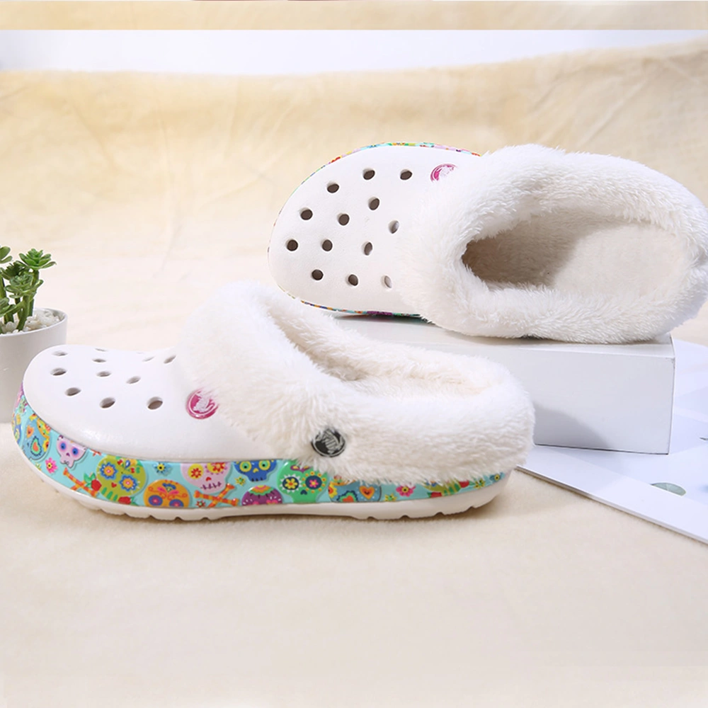 Superstarer Winter Indoor Warm Wedge Sandal Printing Women EVA Garden Clog Shoes Furry Clogs with Fur