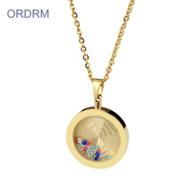 Zircon Gold Virgen De Guadalupe Floating Charm Necklace