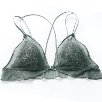 Bralette en dentelle à volants pour femmes et culotte en dentelle transparente