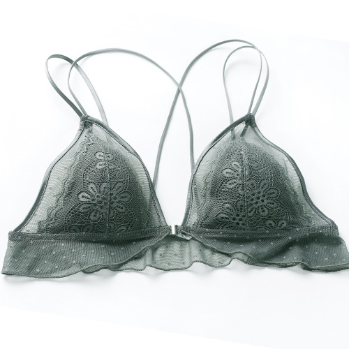 Op voorraad dames bralette met ruches en transparante kanten panty