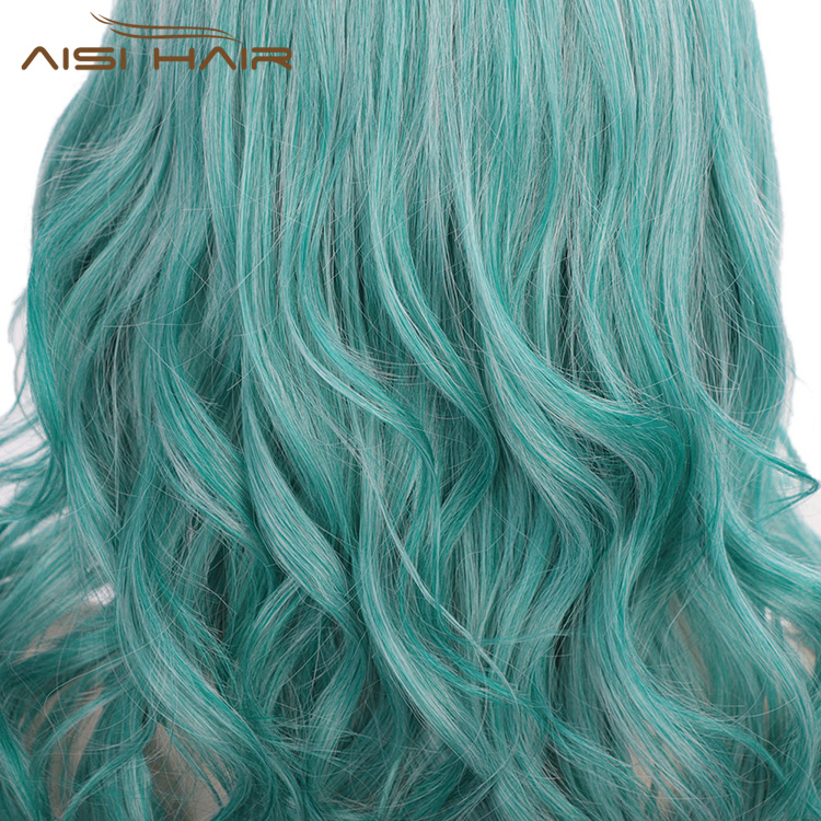 Aisi Hair Synthetic Long Wavy Lake Blue Wig for Woman Cosplay Wig Grey Green Blue Heat Resistant Fiber Wigs