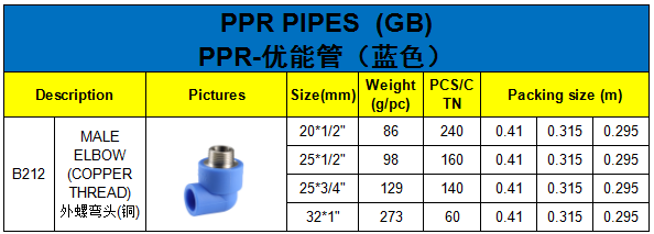 Ty High Quality Thread PPR Pipe And Fittings Male Elbow